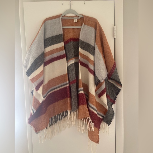 a.n.a Sweaters - Ana Striped Fringe Poncho/Shawl